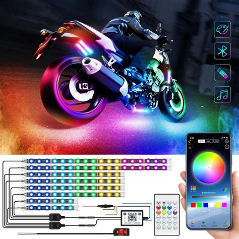 8pcs Motorcycle Underglow Led Light Kit Dual Zone Rgb Motorcycle Led Strip Lights