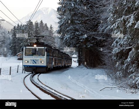 Bayerische Zugspitzbahn Railway Company Train In Front Of Mount