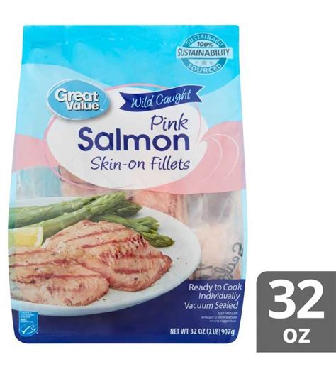 Great Value Frozen Wild Caught Pink Salmon Skin On Fillets Salmon Frozen Fillets Pink Value