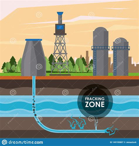 Zona E Ind stria Petroleira De Fracking Ilustração do Vetor