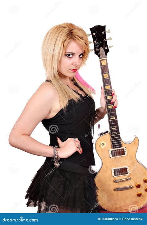 Blonde Girl With Electric Guitar Posing Stock Photo Image Of Music Metal 33688274