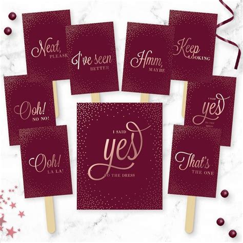 Say YES To The Dress Signs Bundle Burgundy Merlot Rose Gold Printable