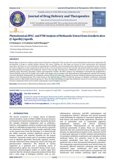 PDF Phytochemical HPLC And FTIR Analysis Of Methanolic Extract From