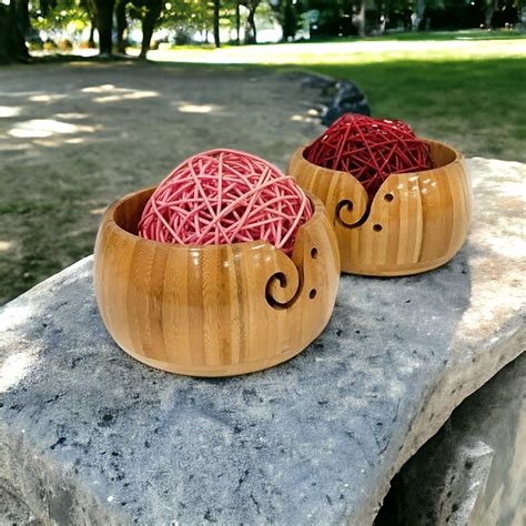 Handmade Bamboo Yarn Bowl With Lid Knitting Bowl Holder Wool Storage