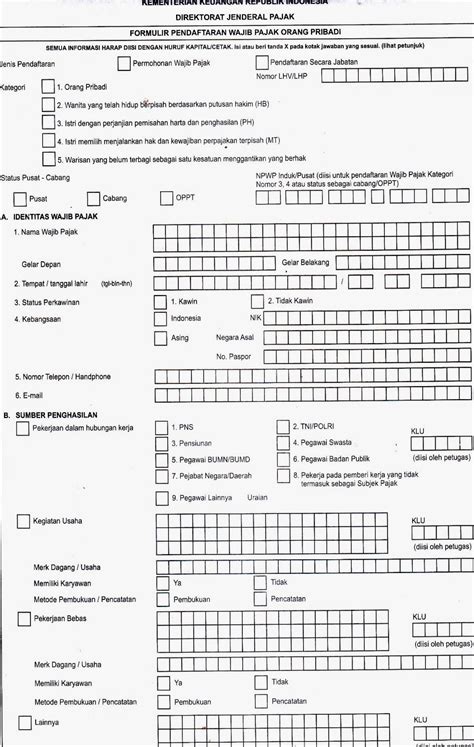 Contoh Formulir Bangko Pembuatan NPWP Yang Wajib Diketahui