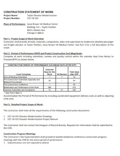 Construction Statement Of Work Examples Format How To Create Pdf