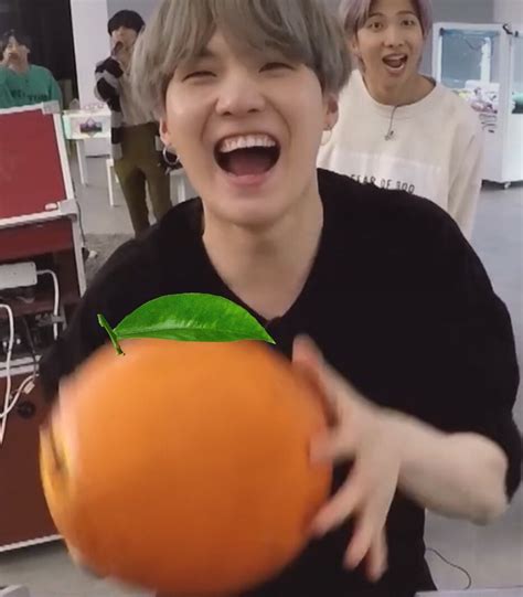 Tiny Yoonie With His Giant Tangerine On We Heart It Bts Yoongi