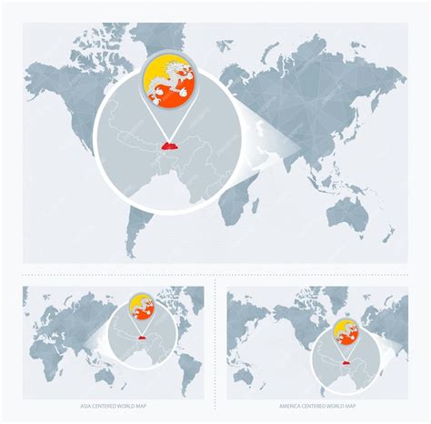 Bután Ampliado Sobre El Mapa Del Mundo 3 Versiones Del Mapa Mundial Con