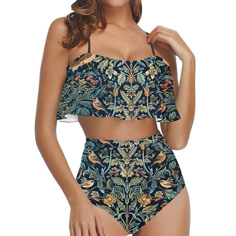 Wnyeime Ruffle Swimsuits For Women Piece High Waisted Bikini Sets