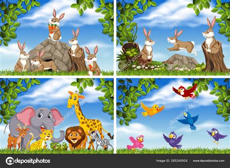 Desenho Da Natureza Com Animais - Cenas Da Natureza Com Animais Desenhos Animados De Animais Felizes Na