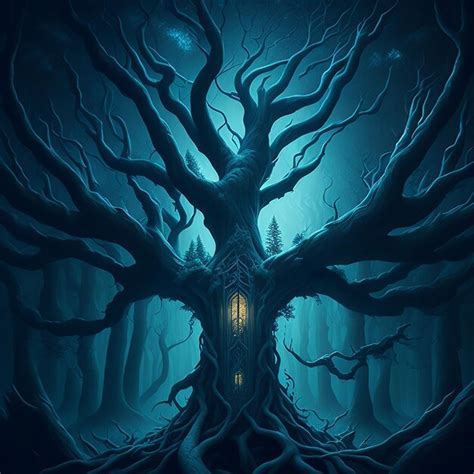 Premium Photo | A horror tree illustration at night