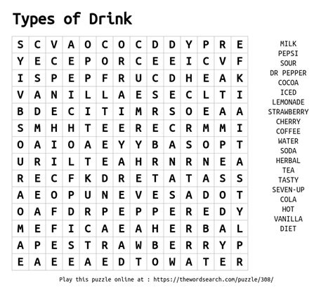 Download Word Search On Types Of Drink