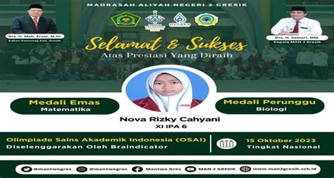 Nova Rizky Cahyani Dari MAN 2 Gresik Raih Medali Emas Dan Perunggu