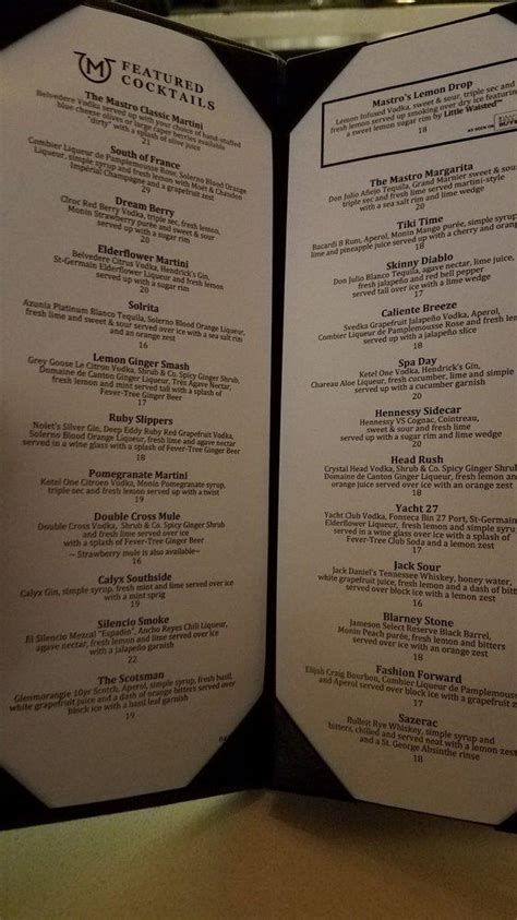 Menu At Mastros Ocean Club Las Vegas