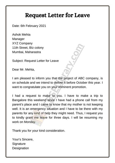 Request Letter Format Template And Samples Request Letter For Leave And Donation Cbse Library