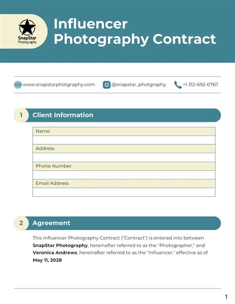 Influencer Photography Contract Venngage