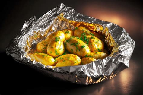 Patatas Al Horno En Papel De Aluminio Espolvoreado Con Eneldo Fragante