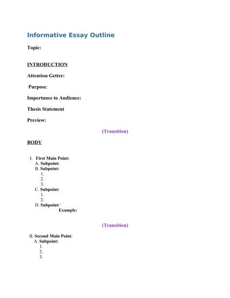 Free Printable Essay Outline Templates [PDF, Word] College +Example