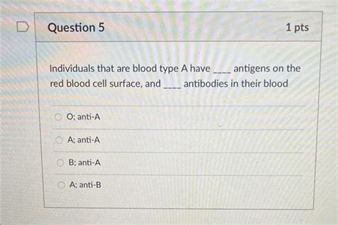 Individuals that are blood type A have antigens on | Chegg.com