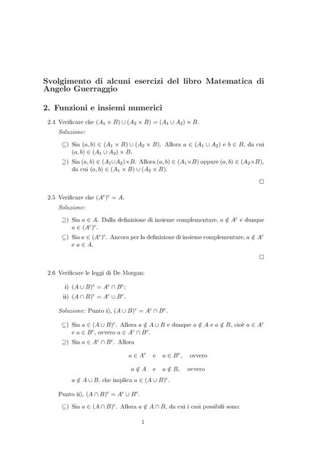 Esercizi Risolti Metodi Matematici Svolgimento Di Alcuni Esercizi Del