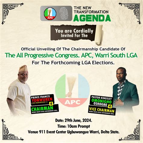 Delta Lg Poll Apc To Unveil Its Chairmanship Vice Cha Freshangle News