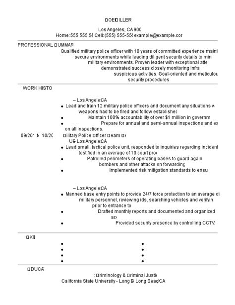 Military Police Officer Resume Example Myperfectresume