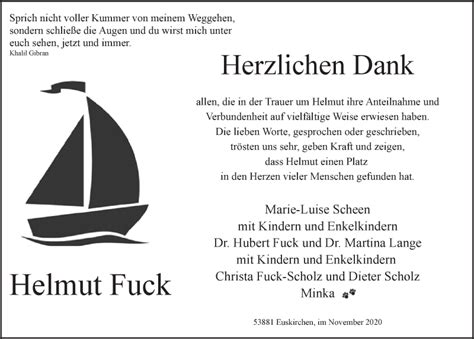 Traueranzeigen Von Helmut Fuck WirTrauern