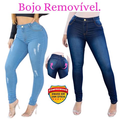 Calça Calca Jeans Cintura Alta Lycra Bojo Removível Modeladora Empina