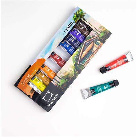 Гуашевые краски Малевичъ набор 12 цветов в тубах по 12 мл купить по ...