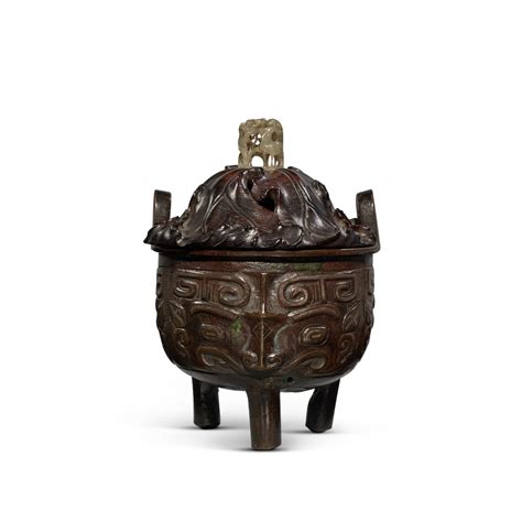 An Archaistic Gold And Silver Inlaid Bronze Tripod Censer Ming Dynasty