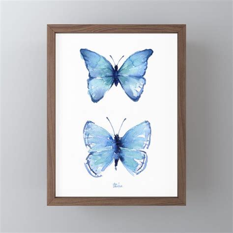 Two Blue Butterflies Watercolor Framed Mini Art Print By Olechka