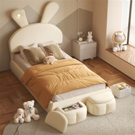 Simplie Fun Twin Size Upholstered Platform Bed With Cartoon Ears Shaped