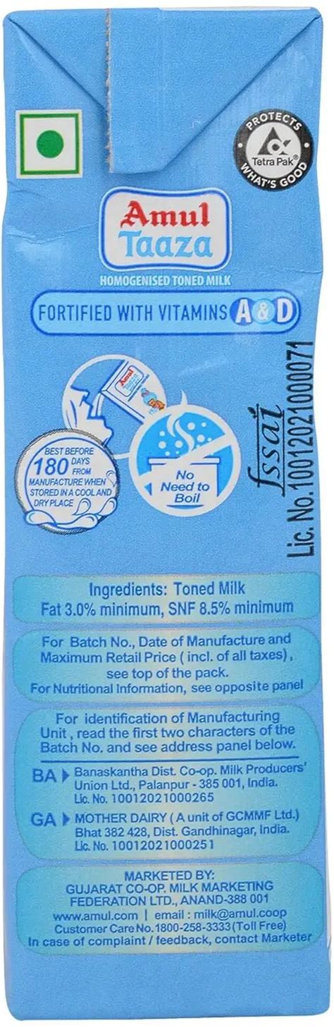 Amul Taza Fresh Toned Milk Ml Tetra Pack Groceville