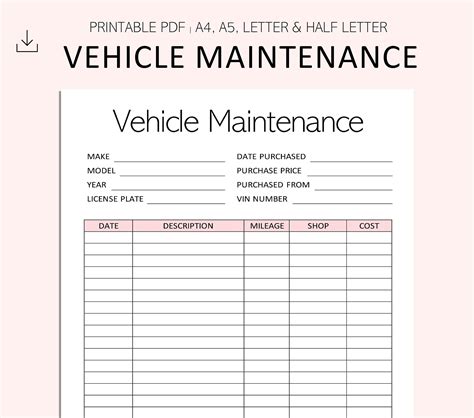 Editable 43 Printable Vehicle Maintenance Log Templates