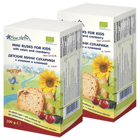 Мини сухарики детские Fleur Alpine с изюмом и клюквой, с 3 лет, 2 шт ...