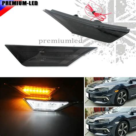 2 Oem Jdm Style Smoked Lens Led Side Marker Lights For 2016 Up 10th Gen Honda Civic Sedan