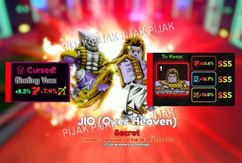 Dio Jio Over Heaven Perfect Stat Sss The World Over Heaven Anime