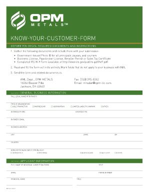 Fillable Online Know Your Customer Form Opm Metals Fax Email Print