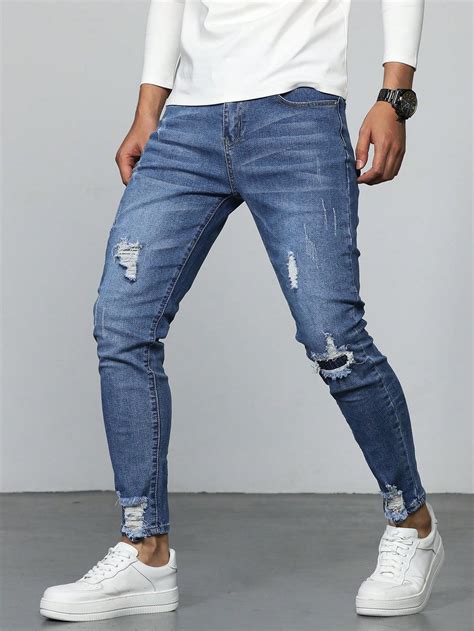 Manfinity Legnd Men Ripped Washed Skinny Jeans Shein Uk