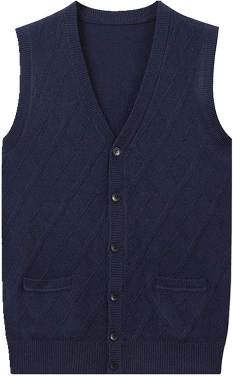 Mens V Neck Cardigan Mens Solid Sleeveless Sweaters Cardigans Knitted Single Breasted Men