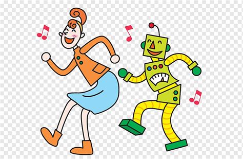 Cute Cartoon Dancing Robot Isolated On White Backg Off