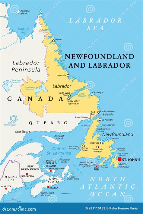 Newfoundland And Labrador Easternmost Province Of Canada Political