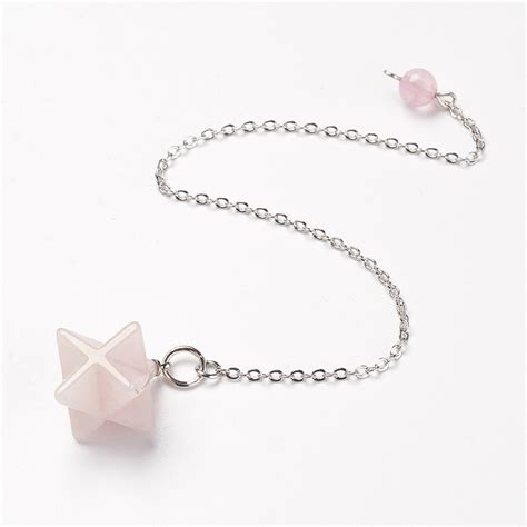 Honeyhandy Chakra Natural Rose Quartz Dowsing Pendulums With Brass Chains Merkaba Star 215