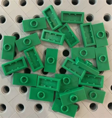 Lego Green 1 X 2 Tile With Knob Groove Centre Stud Jumper New Lot Of 24