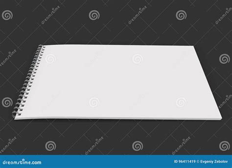 Cuaderno Blanco En Blanco Con Espiral Del Metal Limite En Fondo Negro