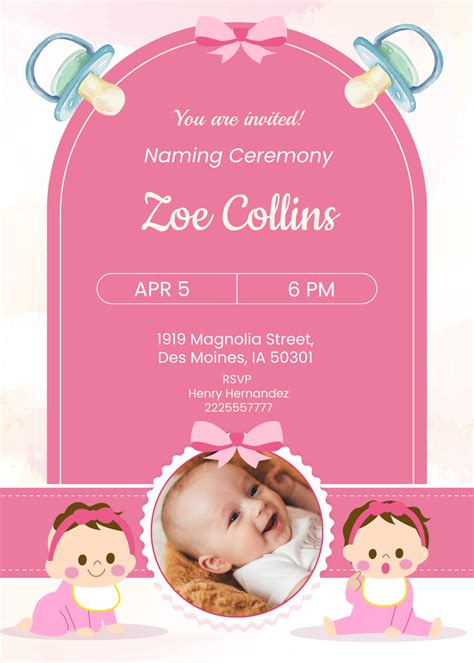 Free Cute Baby Naming Ceremony Invitation Template Edit Online