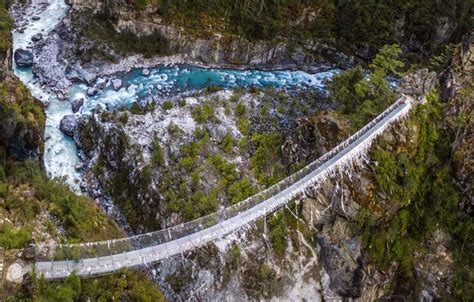 Wallpaper Forest Trees Mountains Bridge Stones Rocks River The