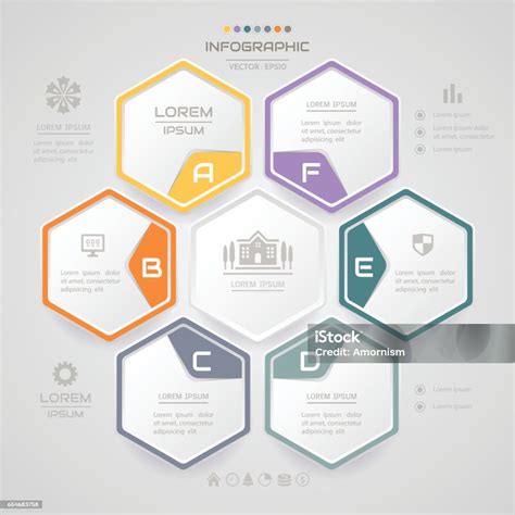 Infografis Template Desain Segi Enam Dengan Ikon Bisnis Diagram Proses