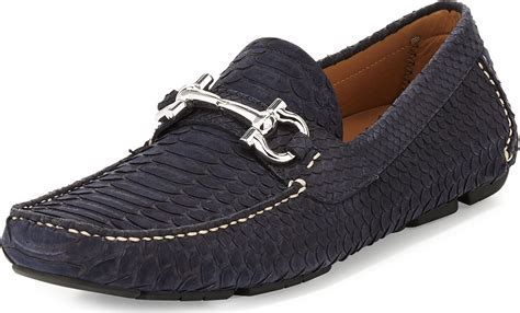 Salvatore Ferragamo Men S Parigi NG Python Gancini Driver Navy Luxed