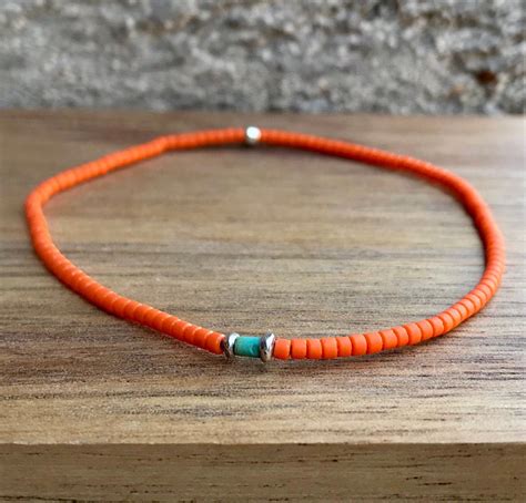 Extra Thin Orange Beaded Bracelet Men Turquoise Beaded Etsy Mens